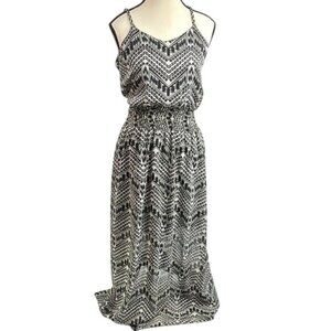 New Glory Black White Aztec Print Maxi Dress Womens Size S Spaghetti Strap Boho